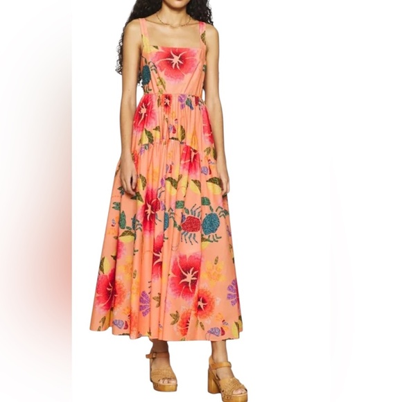 Farm Rio Tropical Dress Midi Maxi Fit & Flare Straps Tiered Ruffles XS. - Picture 1 of 13